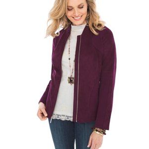 Chico's Women Faux-Suede Knit Mix Bomber Jacker Size 1 (Medium)